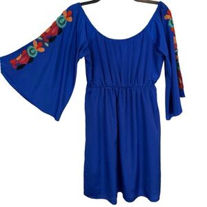 Judith March embroidered bell sleeves satin looking mini dress